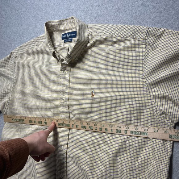 Polo Ralph Lauren Shirt Mens XL Yellow Plaid Flesh Pony Classic Short Sleeve - Picture 3 of 9